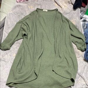 Olive Green Open Front Cardigan Sweater